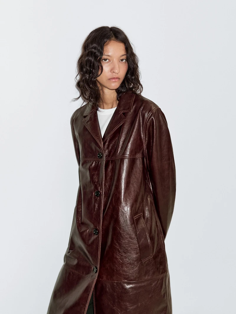 Long nappa leather coat