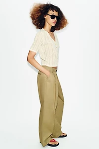 SHORT SLEEVE POINTELLE KNIT CARDIGAN