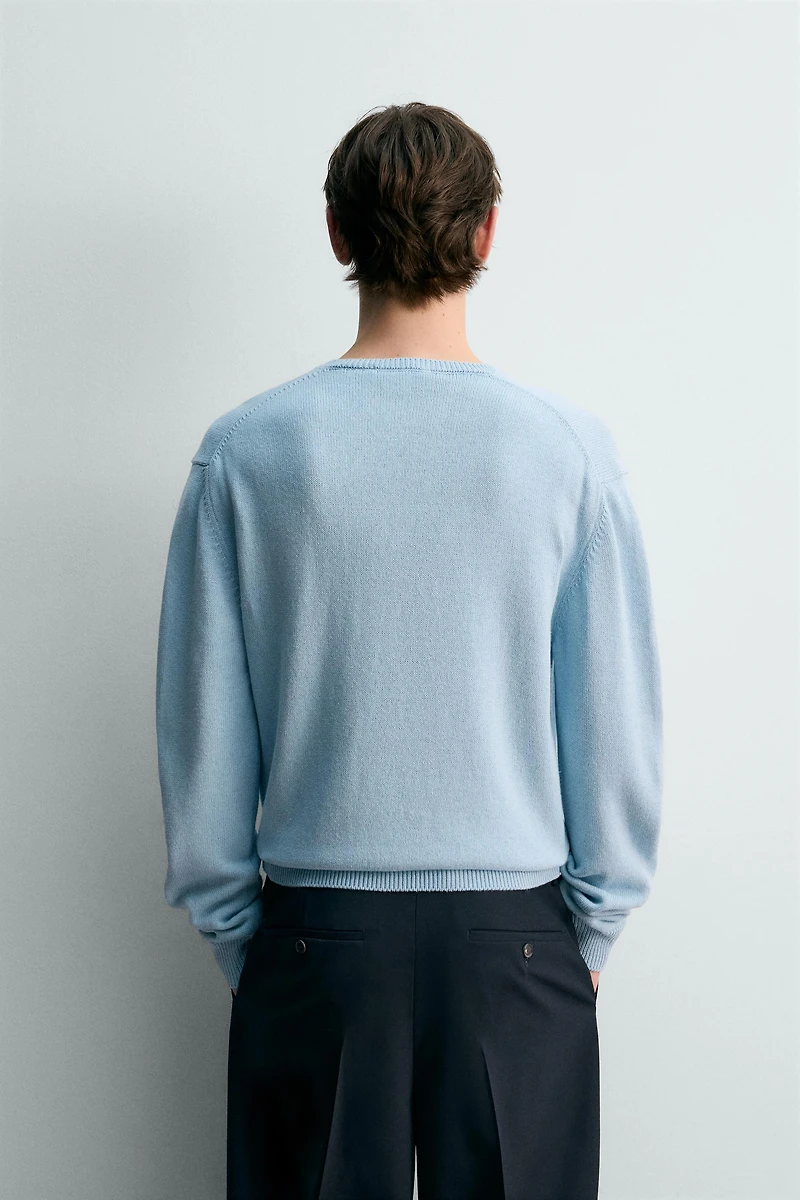 COTTON-LINEN BLEND V-NECK JUMPER