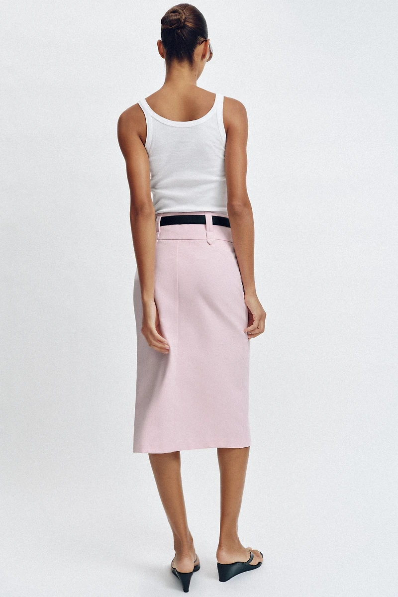 BELTED PENCIL MIDI SKIRT