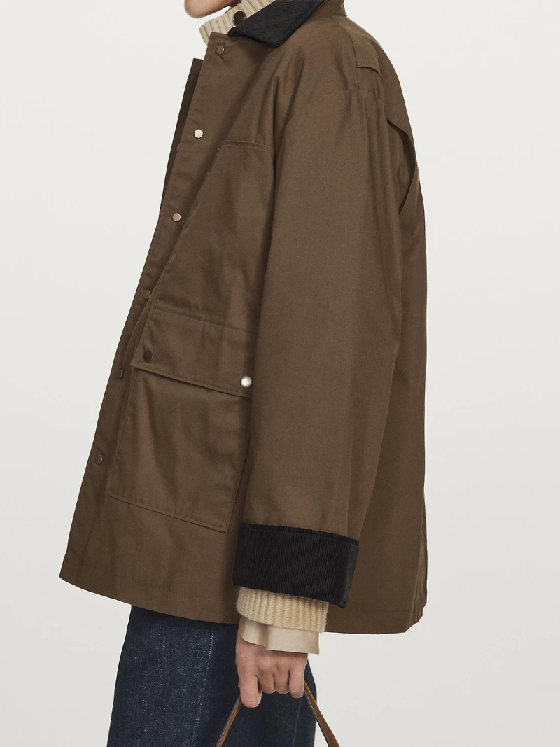 Waxed parka with corduroy detail