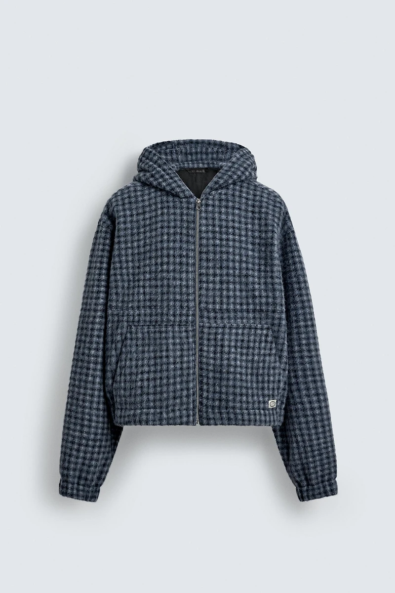 HOODED EMBROIDERED PLAID OVERSHIRT
