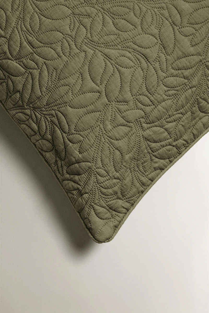QUILTED THROW PILLOW COVER WITH LEAVES
