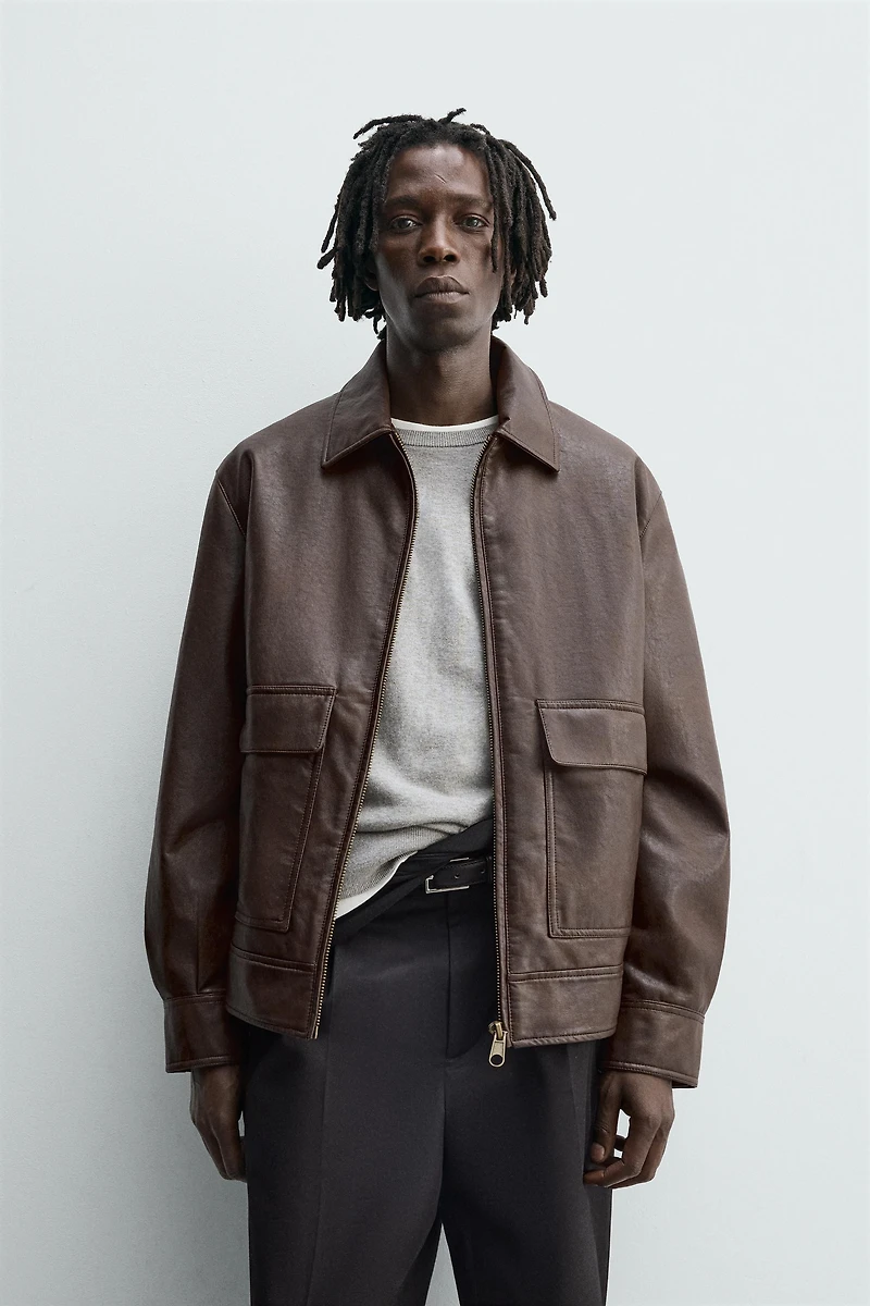 FAUX LEATHER OVERSHIRT