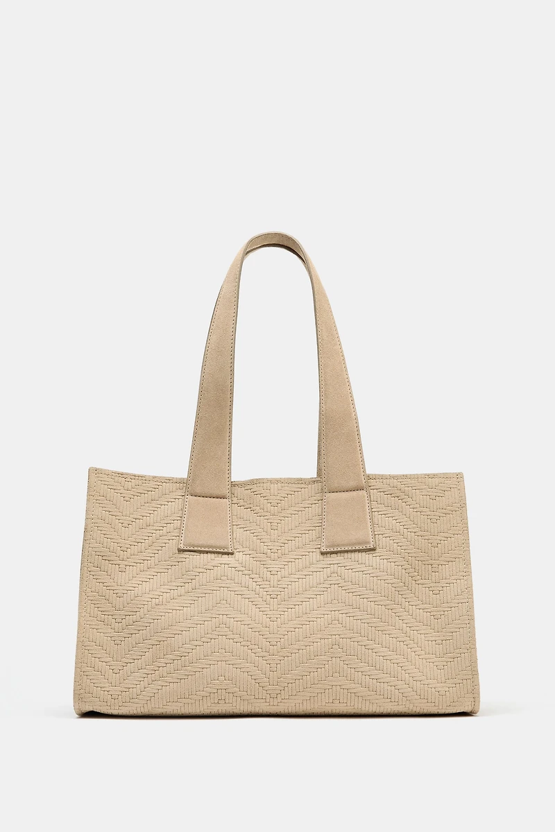 SAC SHOPPER EN CUIR DAIM TRESSÉ