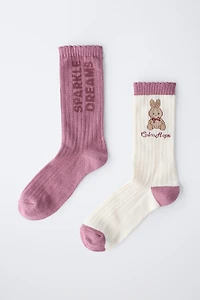 LOT DE DEUX CHAUSSETTES LONGUES AVEC LAPIN