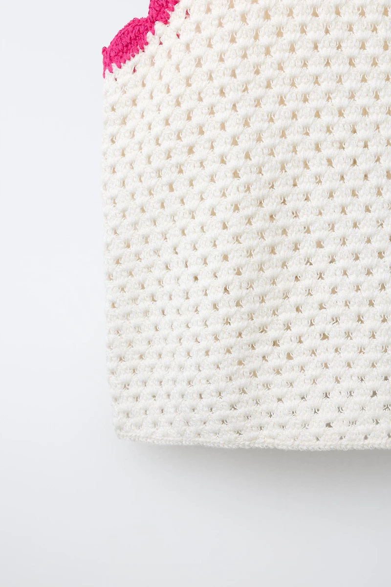 CONTRAST CROCHET KNIT TOP