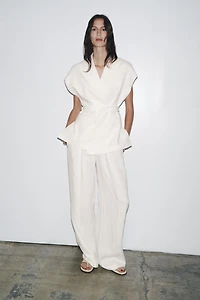 PLEATED LINEN BLEND PANTS ZW COLLECTION