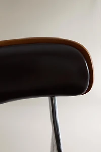 LEATHER AND STAINLESS STEEL BAR STOOL