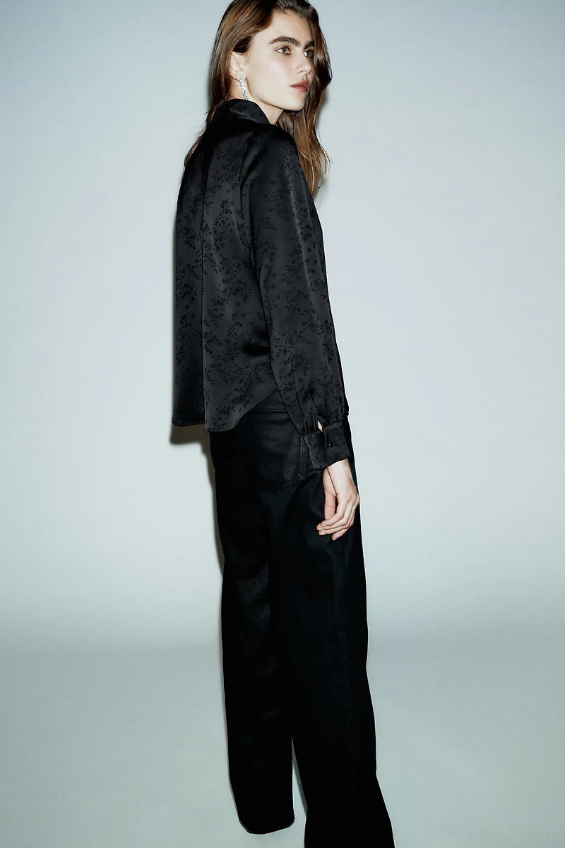 JACQUARD FLORAL SHIRT WITH BROOCH