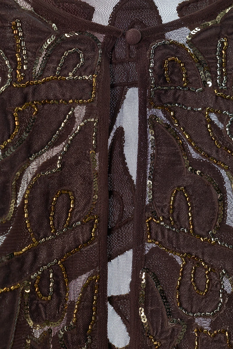 COMBINATION VELVET BEADED SEQUIN CAPE