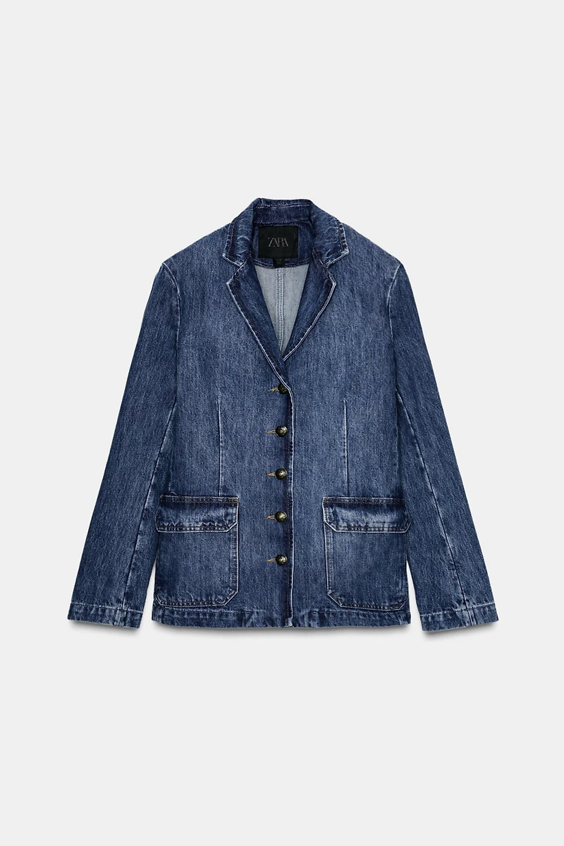 DENIM BLAZER WITH FAUX FUR COLLAR ZW COLLECTION