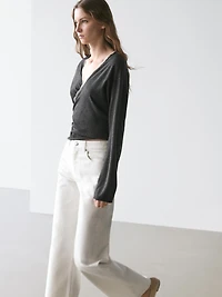 Knit wrap cardigan with lace detail