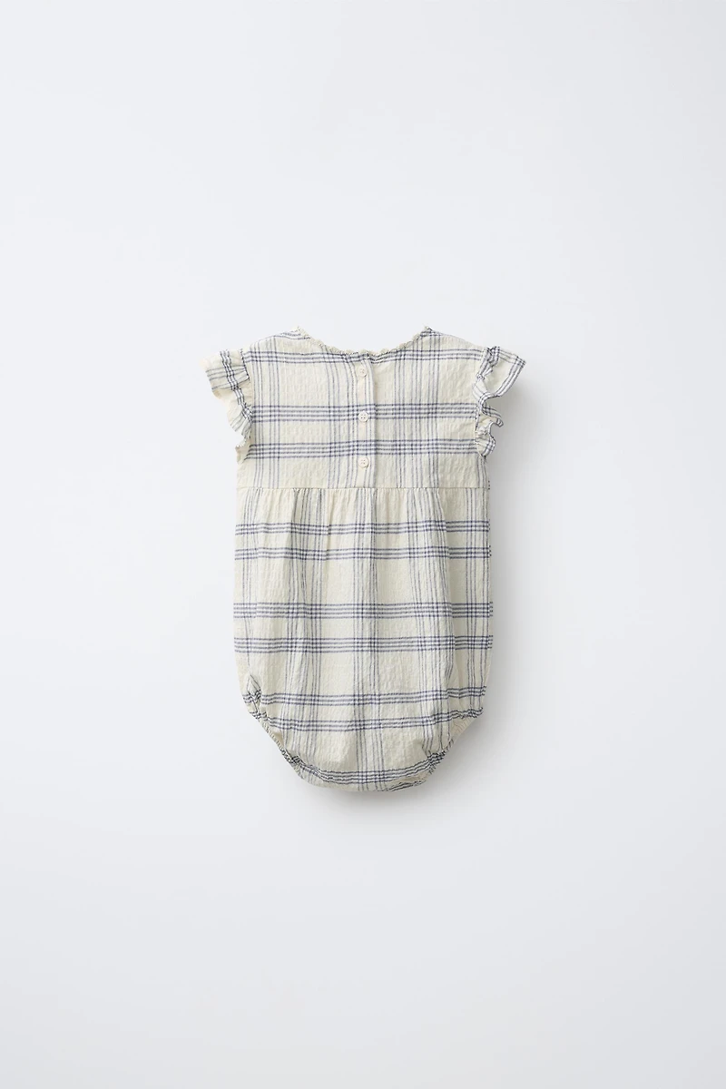 EMBROIDERED CHECKED ROMPER