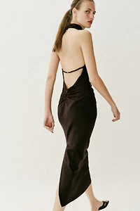 LINEN HALTER NECK MIDI DRESS
