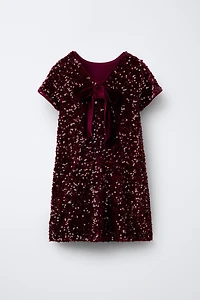 SEQUIN VELVET BOW DRESS