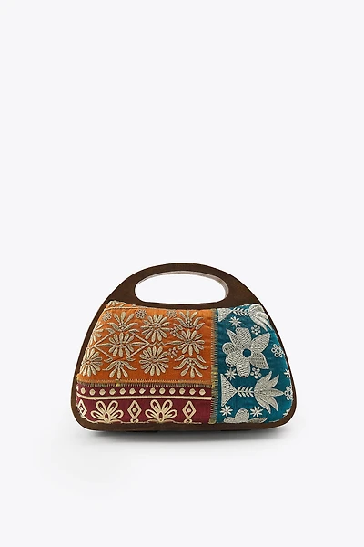 EMBROIDERED WOODEN BOX BAG