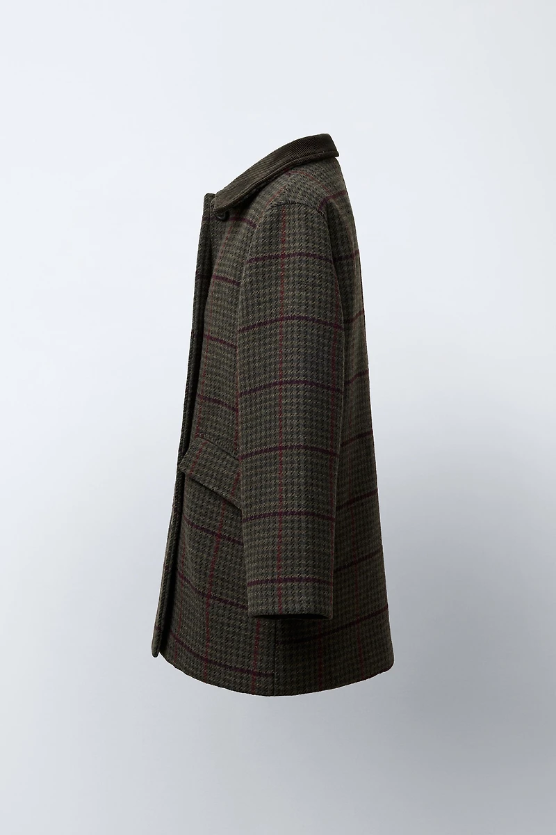 WOOL BLEND PLAID CLOTH COAT