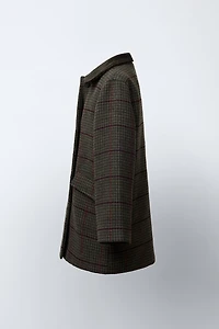 WOOL BLEND PLAID CLOTH COAT