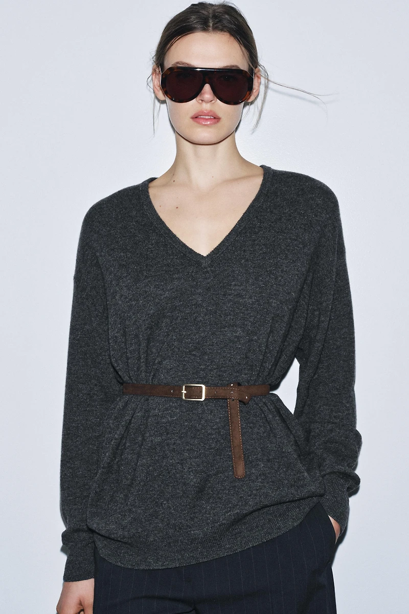 100% WOOL OVERSIZED BELTED JUMPER