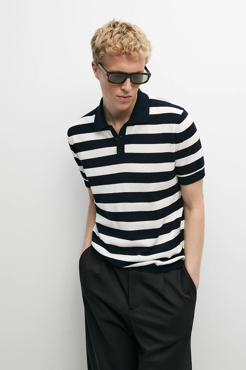 100% cotton striped knit polo shirt