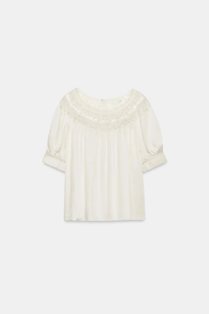 ZW COLLECTION SHORT SLEEVE LACE BLOUSE