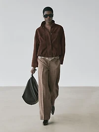 Wide-leg voluminous wool blend trousers