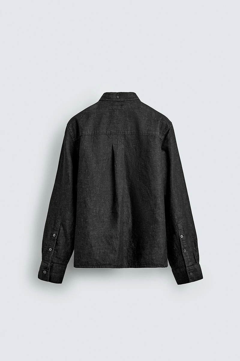 DENIM COTTON LINEN BLEND SHIRT