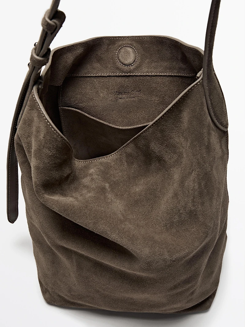 Split suede leather bucket bag
