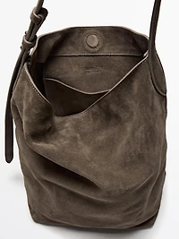 Split suede leather bucket bag