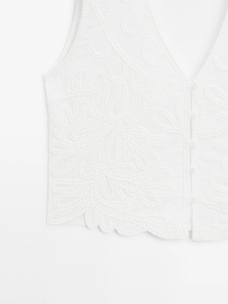 Veste sans manches brodée 100 % coton