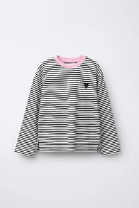 STRIPED EMBROIDERED HEART T-SHIRT