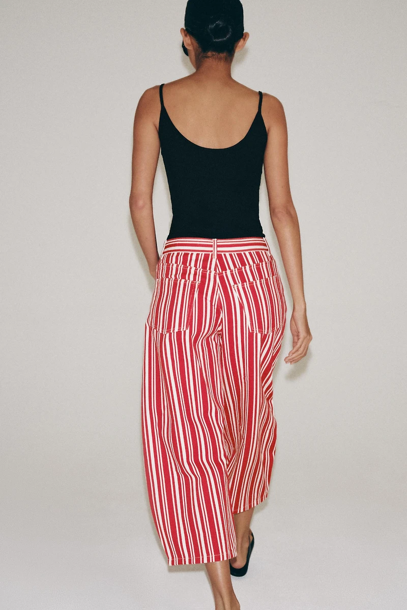 ZW COLLECTION STRIPED MID-RISE BALLOON CAPRI JEANS