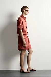LINEN COTTON BLEND CHECKERED JACQUARD SHORTS