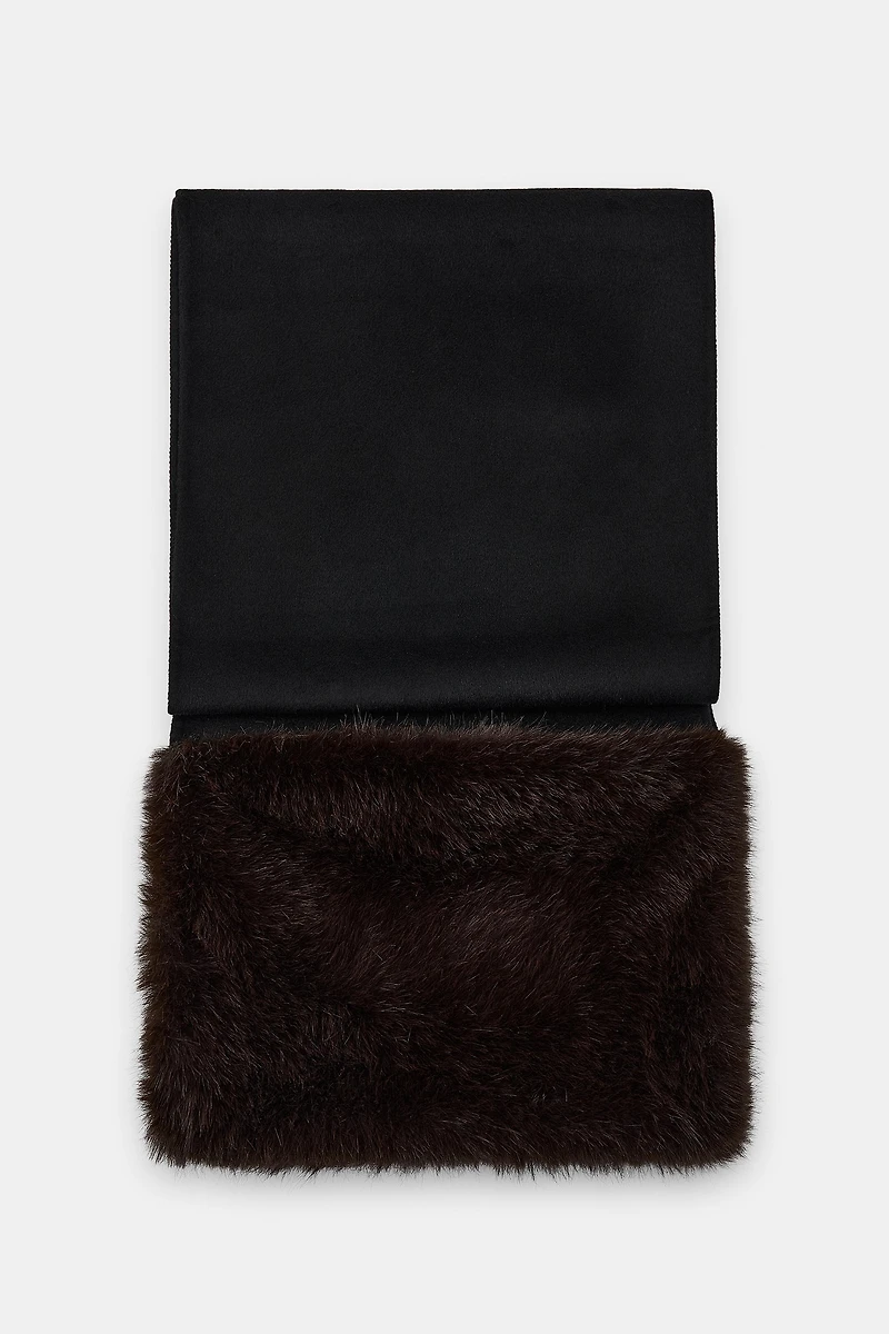 PLAIN WOOL SCARF WITH FAUX FUR EFFECT