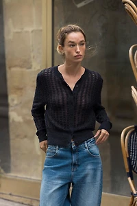 POINTELLE KNIT WOOL AND ALPACA CARDIGAN