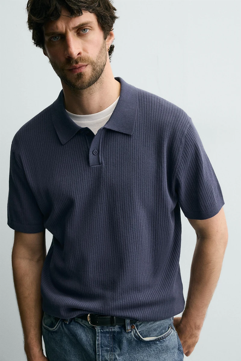 RIBBED KNIT POLO SHIRT
