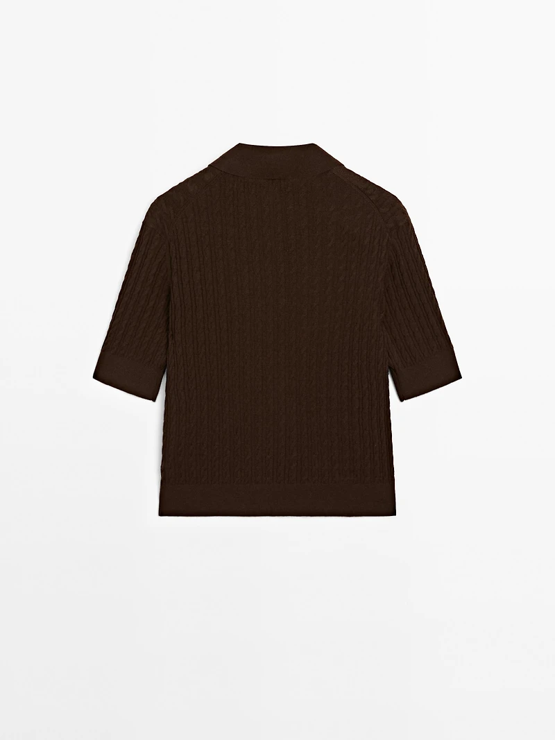 Polo laine en maille tressée