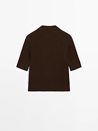 Polo laine en maille tressée
