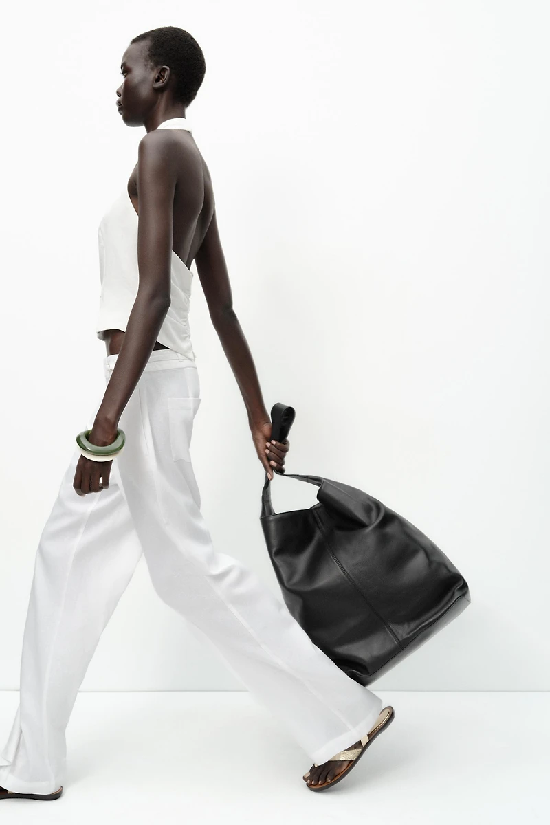 WIDE LEG LINEN BUCKLE PANTS