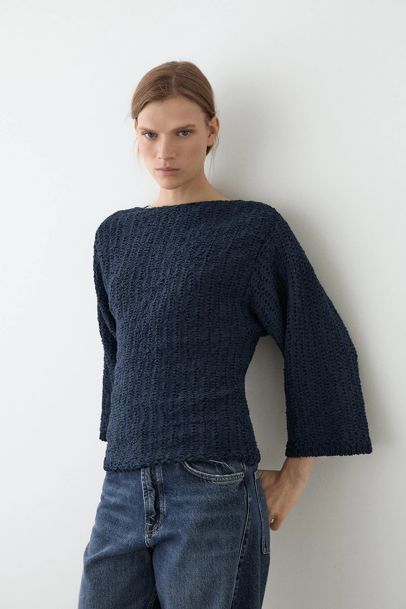 Pull en maille structurée de coton mélangé