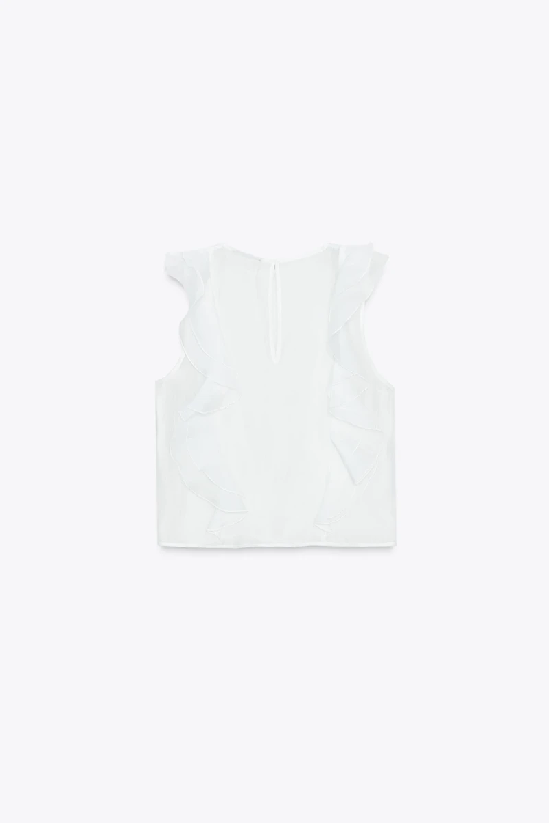 BLOUSE SEMI-TRANSPARENTE À VOLANTS