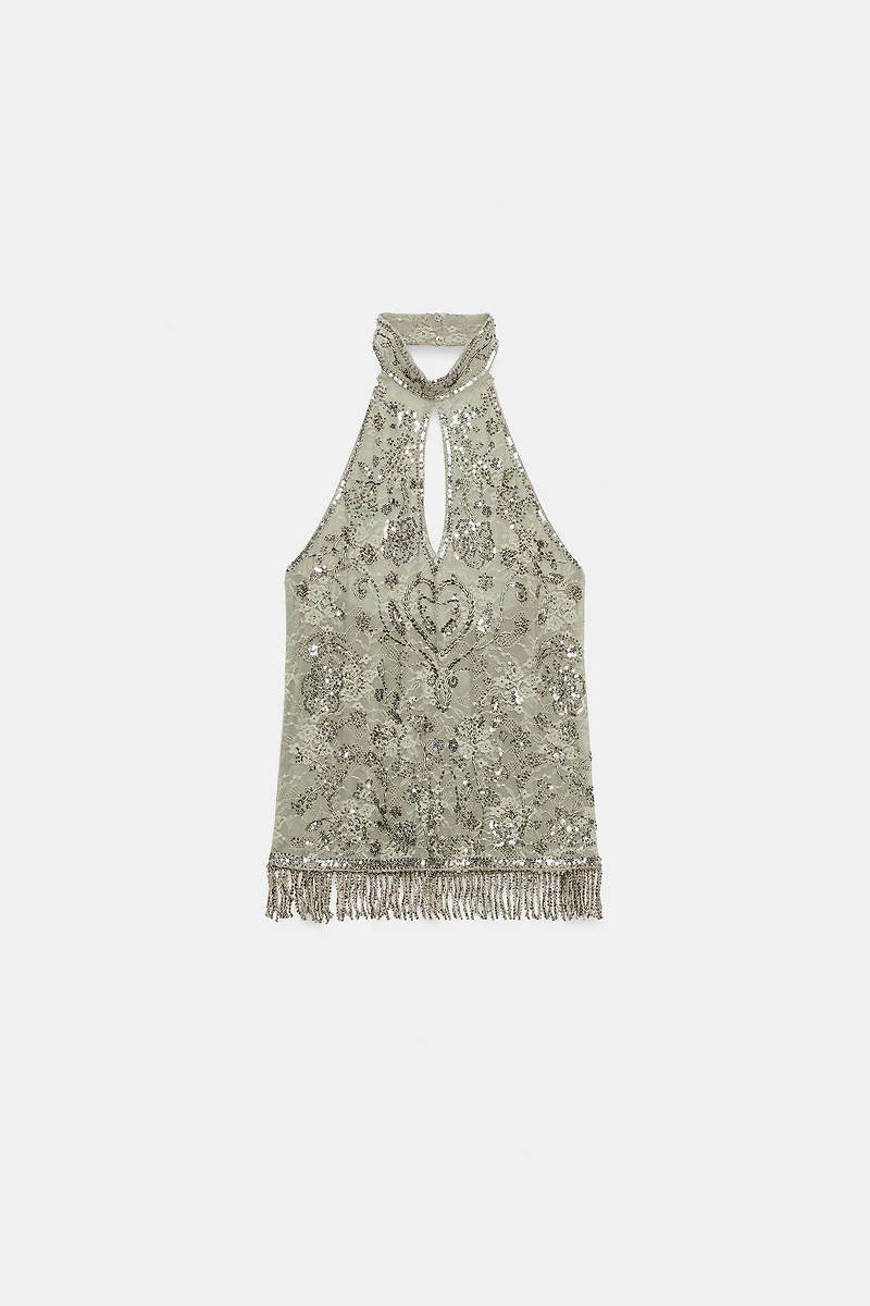 BEADED HALTER TOP