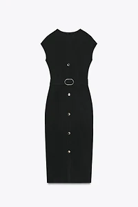 BELTED STRETCH MIDI DRESS