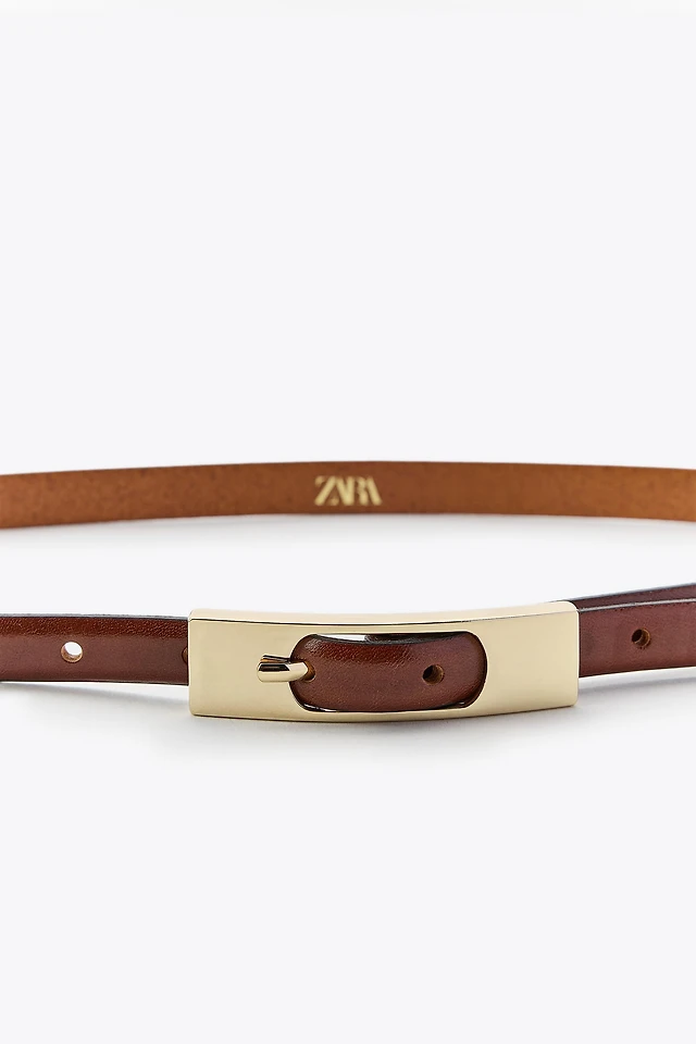 Zara 100% LEATHER THIN BELT WITH RECTANGULAR BUCKLE | Place  display picture 3