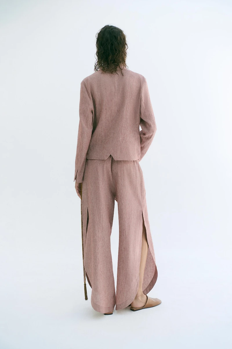 ZW COLLECTION LINEN BLEND VENTED TROUSERS