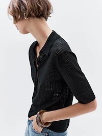 Pull en maille ajourée à col polo