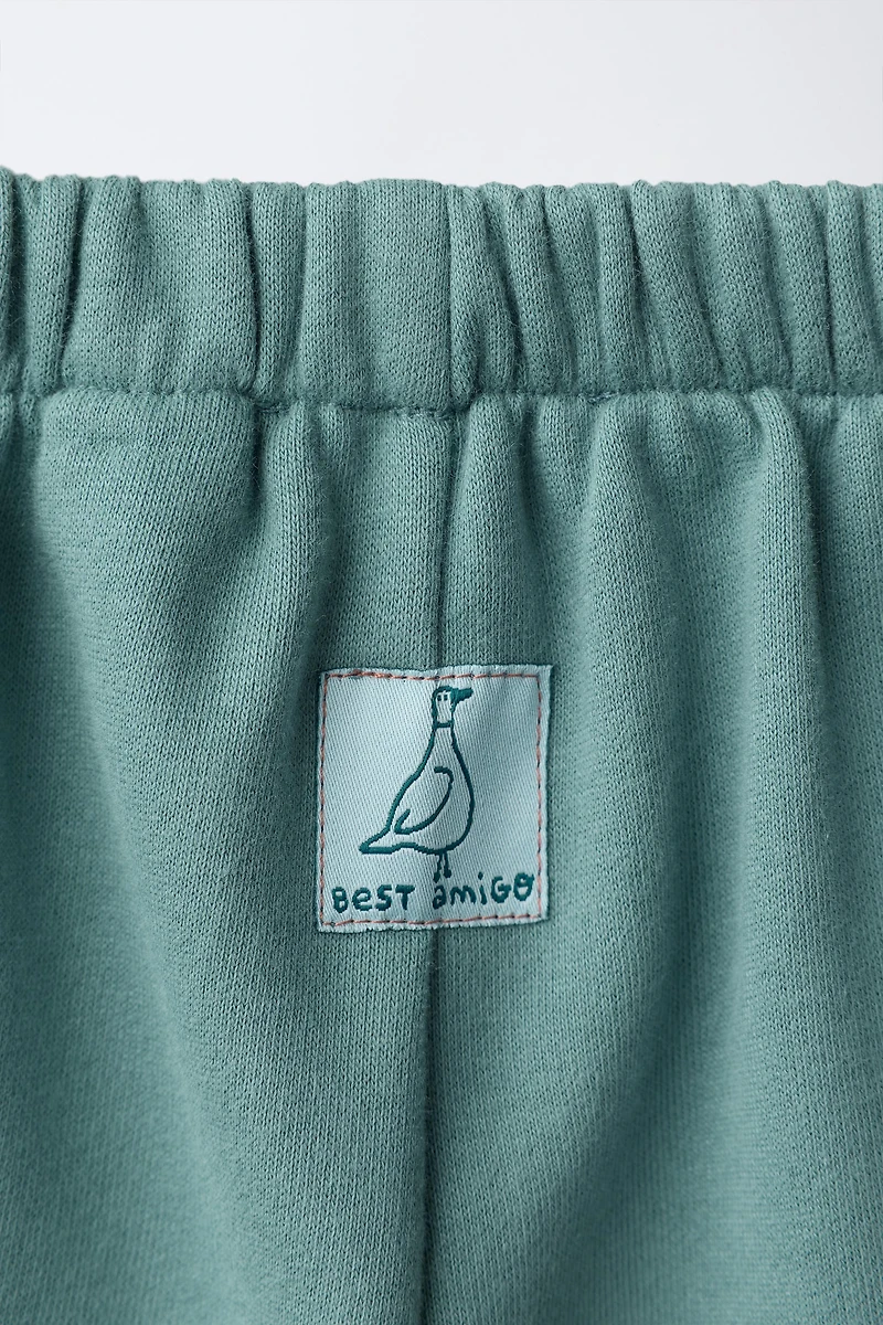 DUCK LABEL WIDE LEG FLEECE PANTS