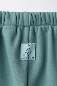 DUCK LABEL WIDE LEG FLEECE PANTS