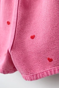 EMBROIDERED HEART PAPERBAG DENIM SHORTS